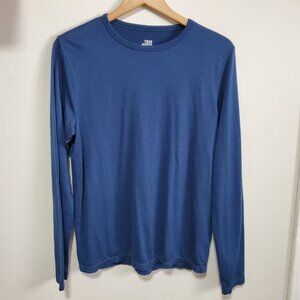 TRUE NORTH Merino Wool Blend Base Layer Top Shirt Long Sleeve Blue Men's Small